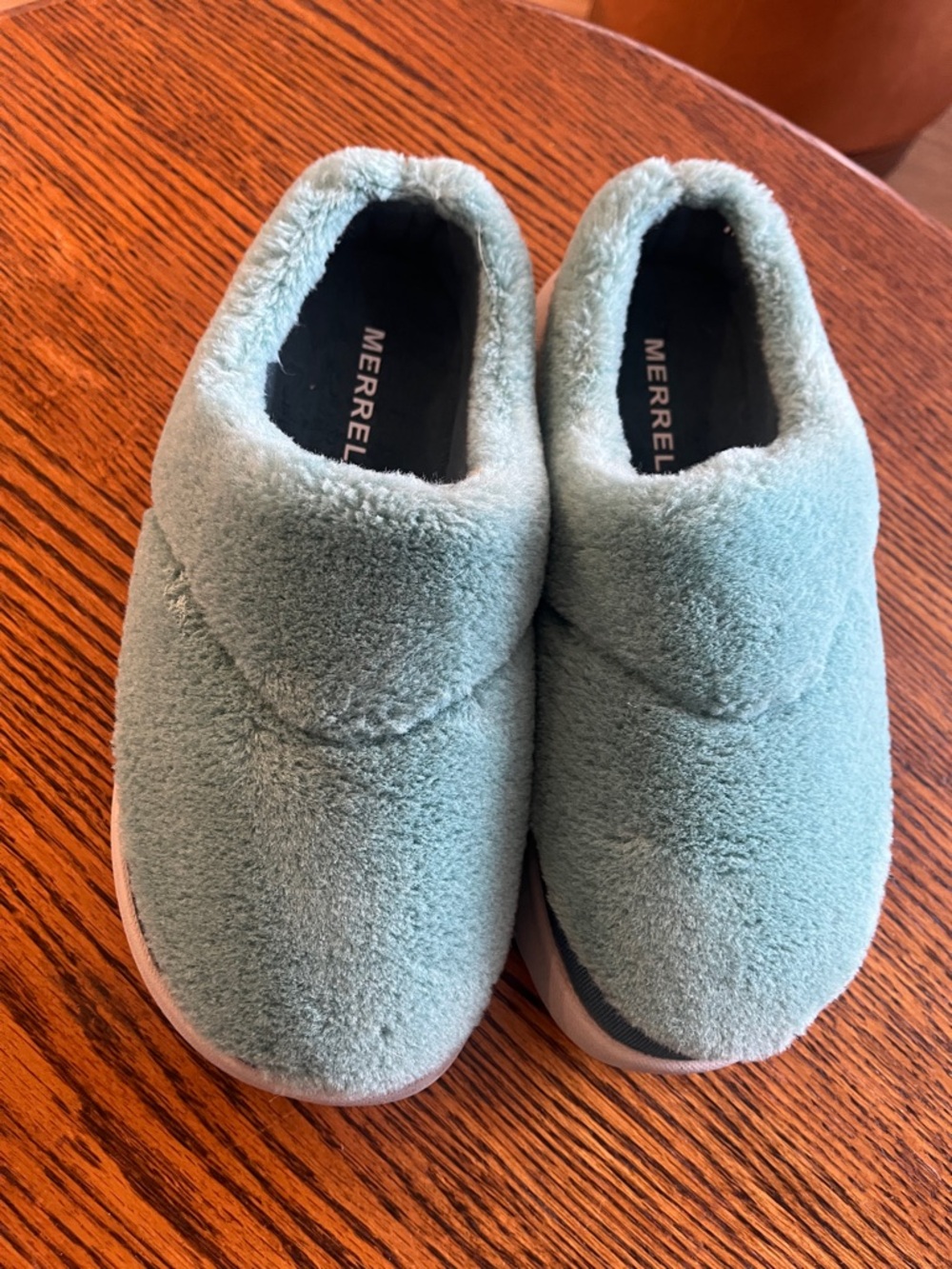 Merrell Plush Slip-On Slippers in Light Sage Green